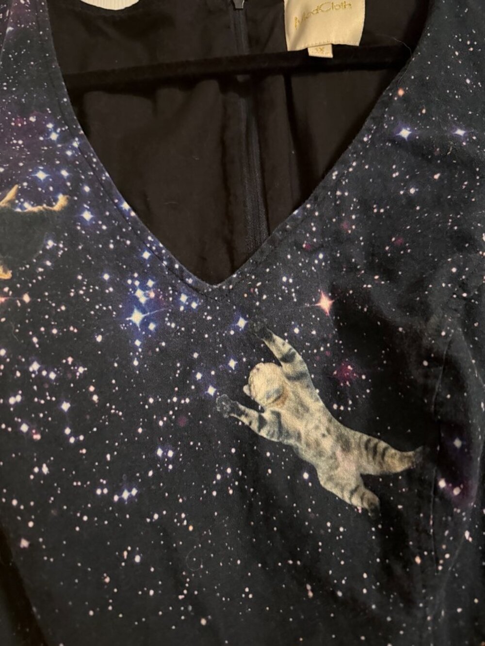 ModCloth Navy Galaxy Space Cats Fit and Flare Dress 1X - Picture 2 of 6